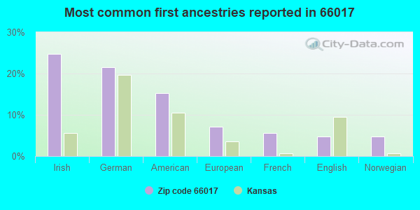 Most common first ancestries reported in 66017