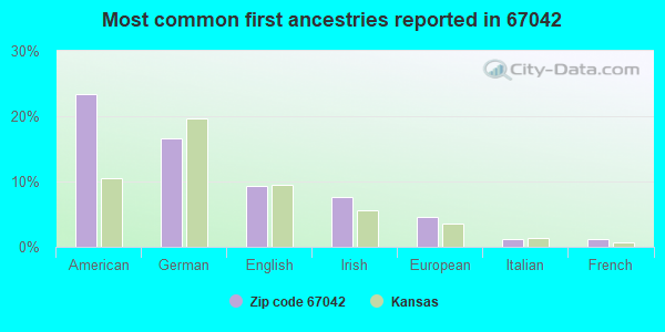Most common first ancestries reported in 67042