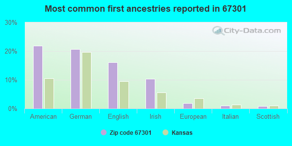 Most common first ancestries reported in 67301