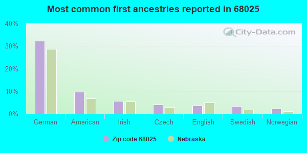 Most common first ancestries reported in 68025