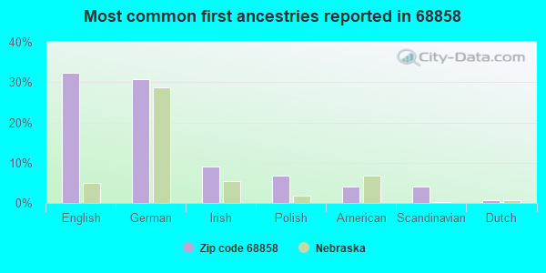 Most common first ancestries reported in 68858