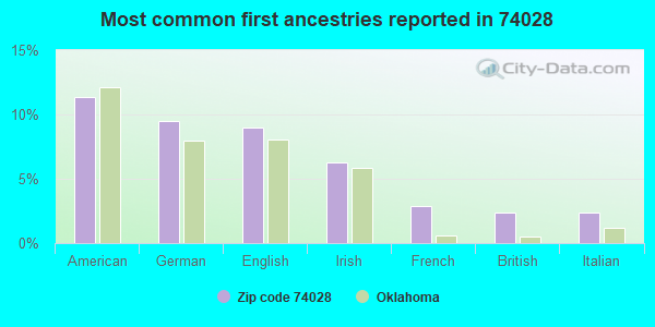 Most common first ancestries reported in 74028
