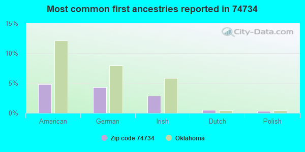 Most common first ancestries reported in 74734