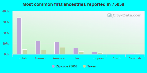 Most common first ancestries reported in 75058