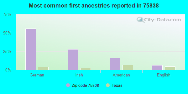 Most common first ancestries reported in 75838