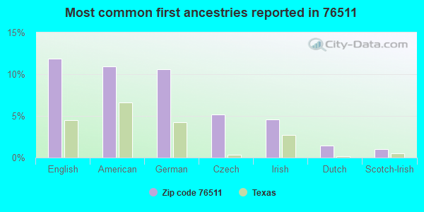 Most common first ancestries reported in 76511