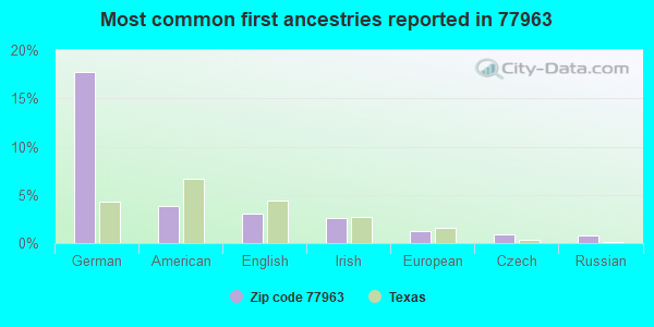 Most common first ancestries reported in 77963