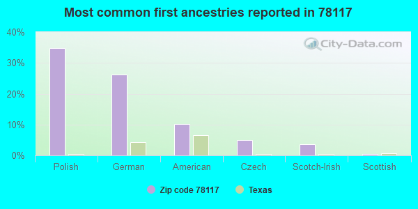 Most common first ancestries reported in 78117