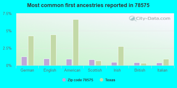 Most common first ancestries reported in 78575