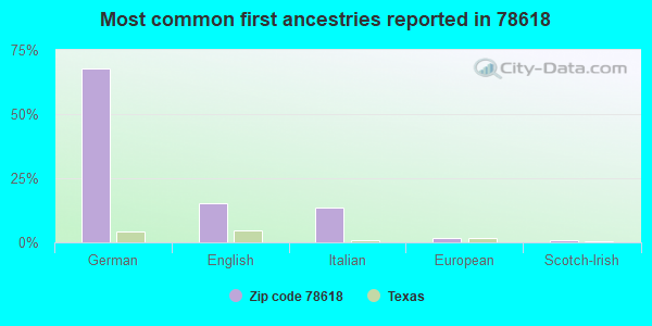 Most common first ancestries reported in 78618