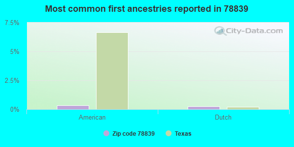 Most common first ancestries reported in 78839