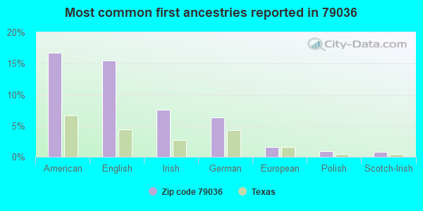 Most common first ancestries reported in 79036