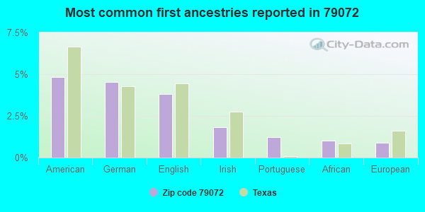 Most common first ancestries reported in 79072