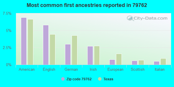 Most common first ancestries reported in 79762