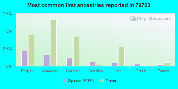 Most common first ancestries reported in 79763