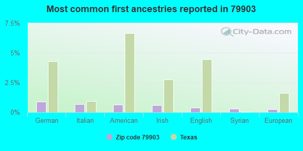Most common first ancestries reported in 79903