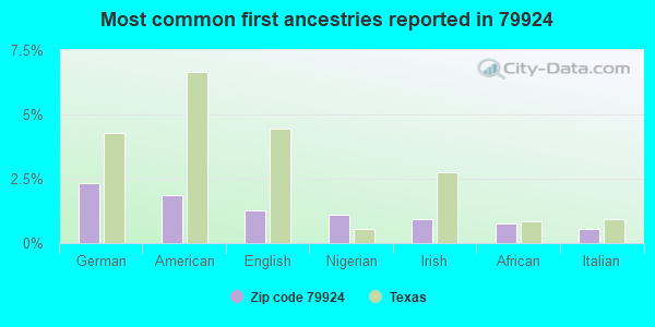Most common first ancestries reported in 79924