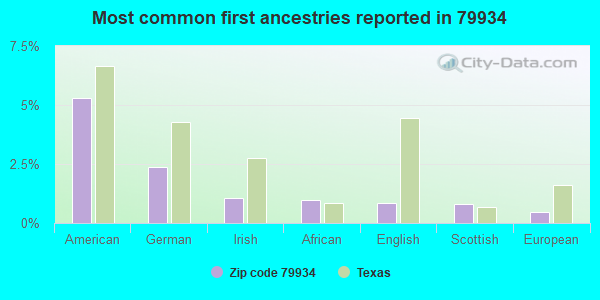 Most common first ancestries reported in 79934