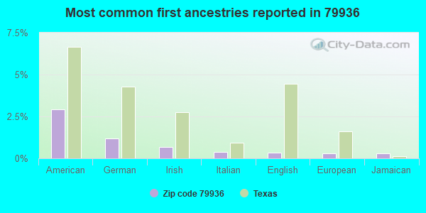 Most common first ancestries reported in 79936