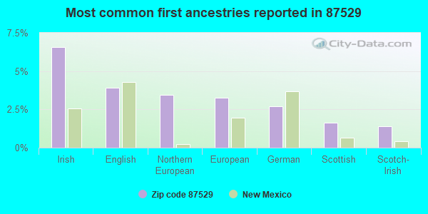 Most common first ancestries reported in 87529