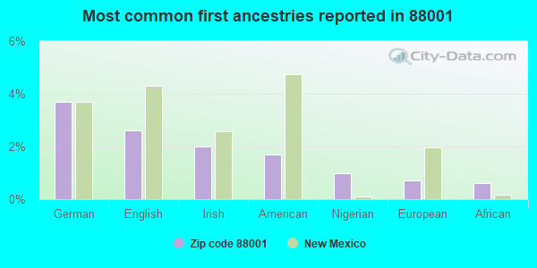 Most common first ancestries reported in 88001