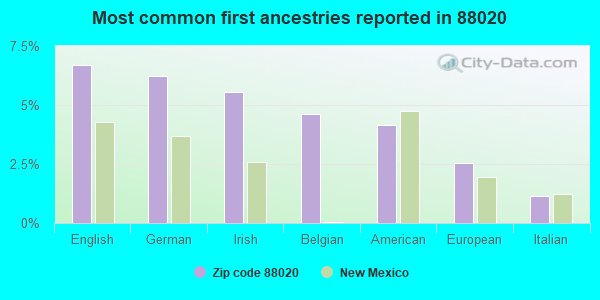 Most common first ancestries reported in 88020