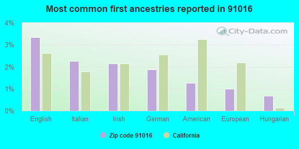 Most common first ancestries reported in 91016