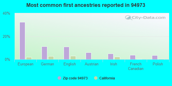 Most common first ancestries reported in 94973