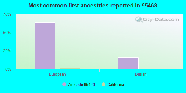 Most common first ancestries reported in 95463