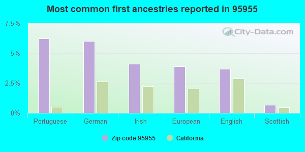 Most common first ancestries reported in 95955