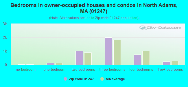 Bedrooms in owner-occupied houses and condos in North Adams, MA (01247) 