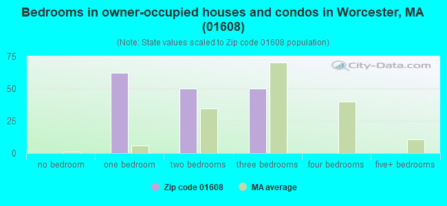 Bedrooms in owner-occupied houses and condos in Worcester, MA (01608) 