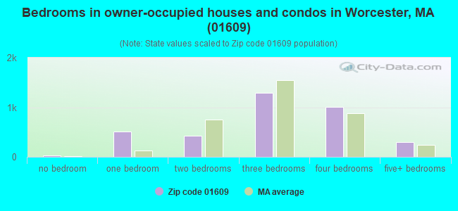 Bedrooms in owner-occupied houses and condos in Worcester, MA (01609) 