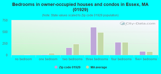 Bedrooms in owner-occupied houses and condos in Essex, MA (01929) 