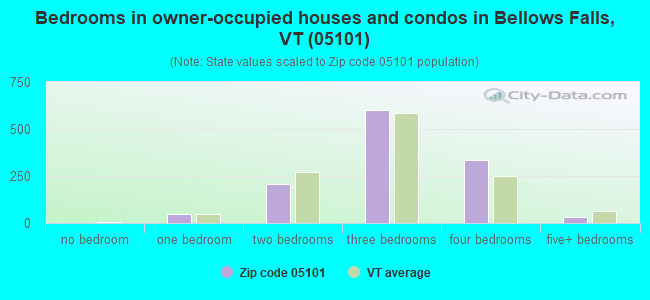 Bedrooms in owner-occupied houses and condos in Bellows Falls, VT (05101) 