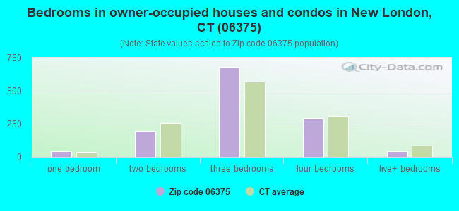 Bedrooms in owner-occupied houses and condos in New London, CT (06375) 