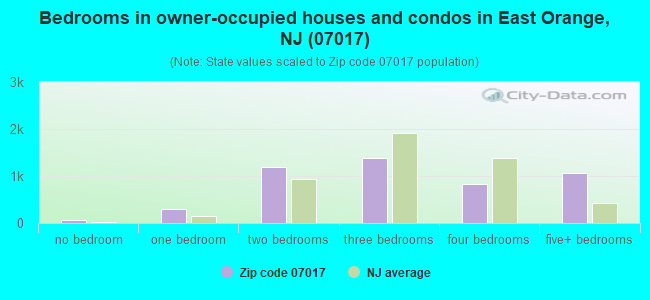 Bedrooms in owner-occupied houses and condos in East Orange, NJ (07017) 