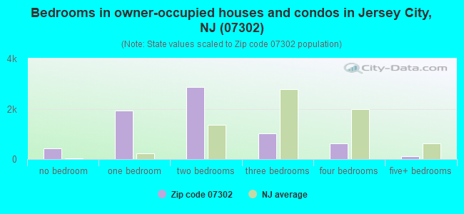 Bedrooms in owner-occupied houses and condos in Jersey City, NJ (07302) 