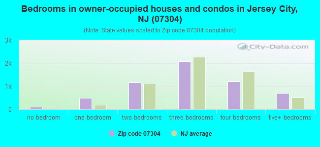 Bedrooms in owner-occupied houses and condos in Jersey City, NJ (07304) 