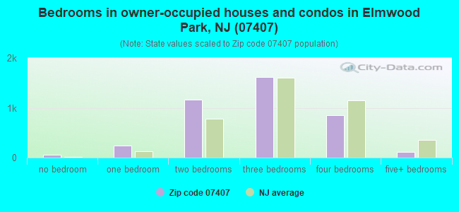 Bedrooms in owner-occupied houses and condos in Elmwood Park, NJ (07407) 