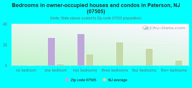 Bedrooms in owner-occupied houses and condos in Paterson, NJ (07505) 