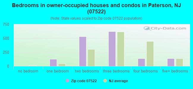 Bedrooms in owner-occupied houses and condos in Paterson, NJ (07522) 