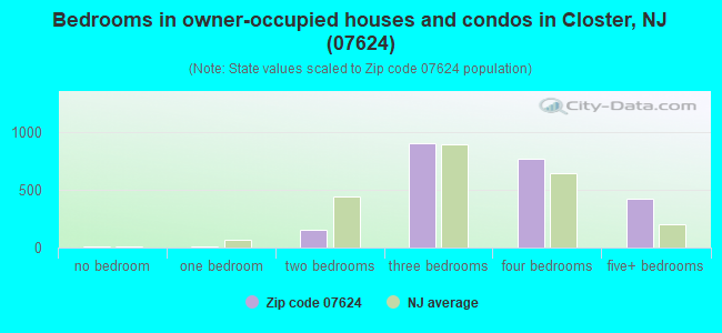 Bedrooms in owner-occupied houses and condos in Closter, NJ (07624) 