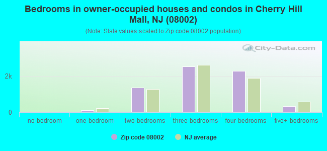 Bedrooms in owner-occupied houses and condos in Cherry Hill Mall, NJ (08002) 