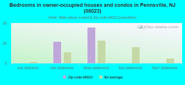 Bedrooms in owner-occupied houses and condos in Pennsville, NJ (08023) 