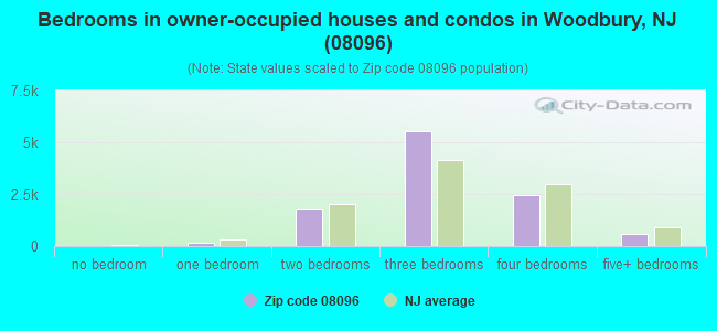 Bedrooms in owner-occupied houses and condos in Woodbury, NJ (08096) 