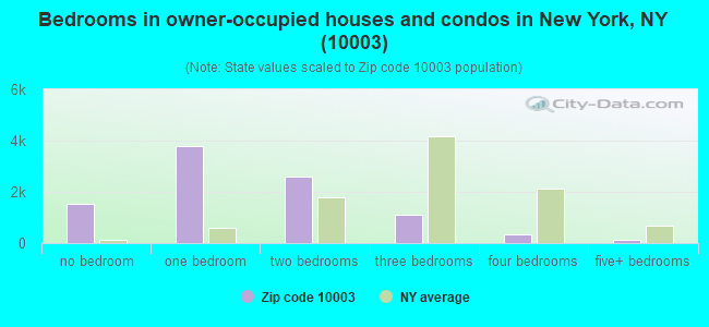 Bedrooms in owner-occupied houses and condos in New York, NY (10003) 