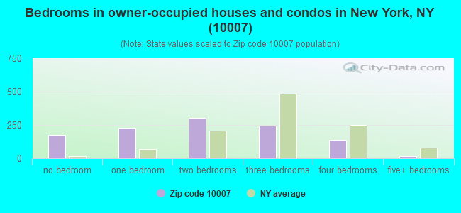 Bedrooms in owner-occupied houses and condos in New York, NY (10007) 