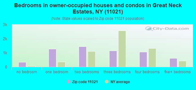 Bedrooms in owner-occupied houses and condos in Great Neck Estates, NY (11021) 