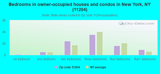 Bedrooms in owner-occupied houses and condos in New York, NY (11204) 
